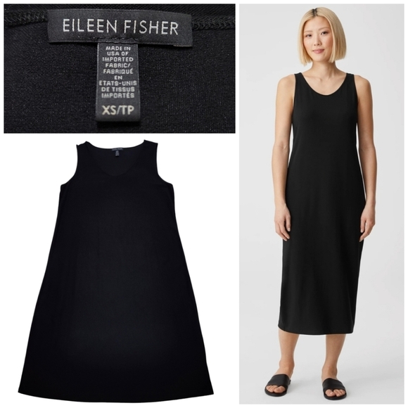 EILEEN FISHER System Viscose Jersey Tank Dress Sleeveless Black Sz XS - Picture 1 of 10